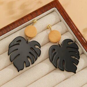 Anthropologie Black and Gold Leaf Earrings